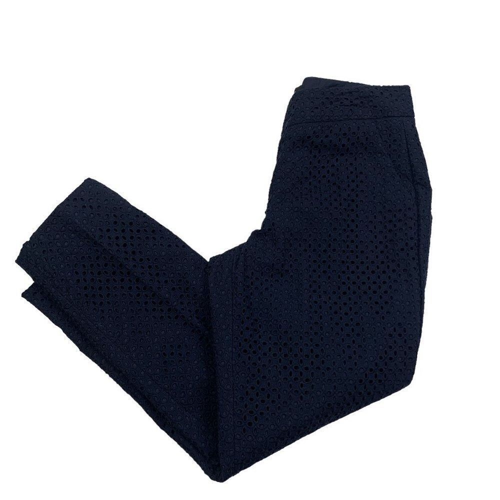 Talbots 100% Cotton Embroidered Eyelet Navy Blue Signature Pants Women's Size 4P